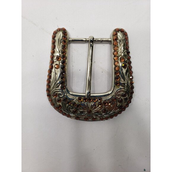 BB Simon 3 Piece Buckle Combo Set Western Swarovski Crystal Brown Silver - Picture 2 of 6